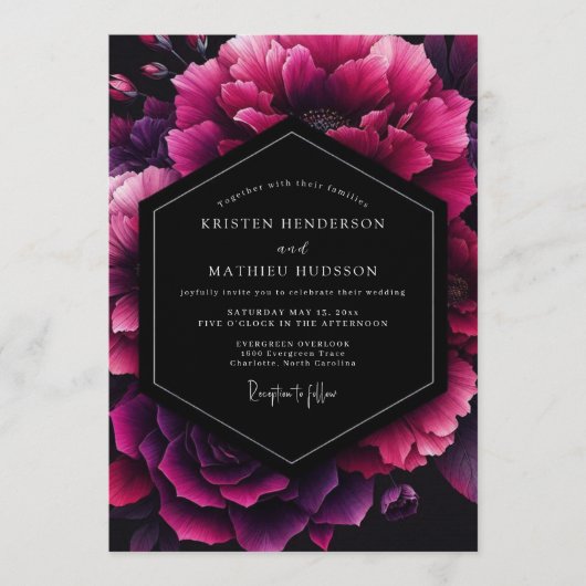 Fuchsia Velvet Bloom Wedding Kaart (Voorkant)