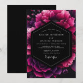Fuchsia Velvet Bloom Wedding Kaart (Voorkant / Achterkant)