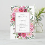 Fuchsia Vivid Watercolor Wedding Kaart (Staand voorkant)