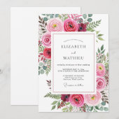 Fuchsia Vivid Watercolor Wedding Kaart (Voorkant / Achterkant)