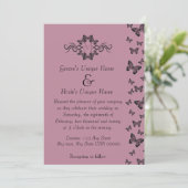 Fuchsia Vlinders Monogram Bruiloft Kaart (Staand voorkant)