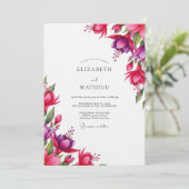 Fuchsia Watercolor Bloem Bruiloft Kaart (Staand voorkant)