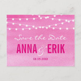 Fuchsia Watercolor Slingerlichten Save The Date Aankondigingskaart