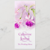 Fuchsia waterverf art paars roze trouwmenu menu (Voorkant)
