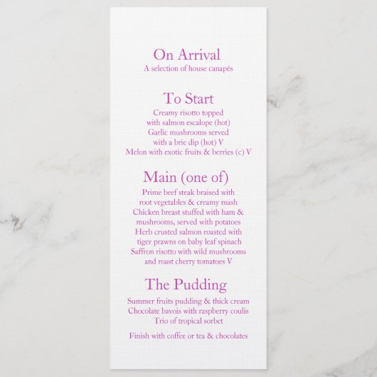 Fuchsia waterverf art paars roze trouwmenu menu (Achterkant)