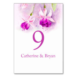 Fuchsia waterverf bloem trouwtafel nummer kaart