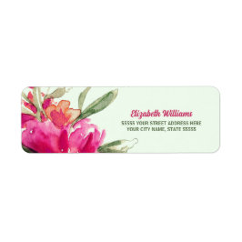 Fuchsia Waterverf Bloemen retour adreslabels Etiket
