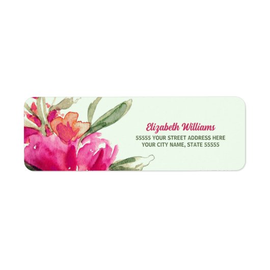Fuchsia Waterverf Bloemen retour adreslabels Etiket (Voorkant)