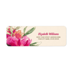 Fuchsia Waterverf Bloemen retour adreslabels Etiket