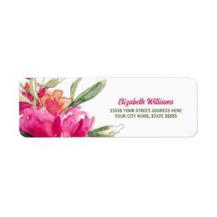 Fuchsia Waterverf Bloemen retour adreslabels Etiket
