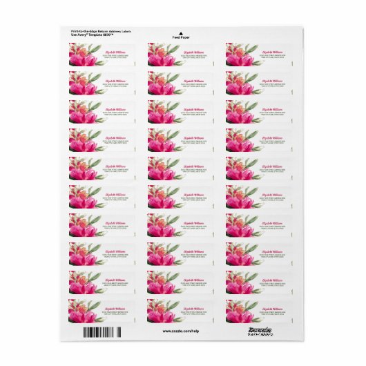 Fuchsia Waterverf Bloemen retour adreslabels Etiket (Full Sheet)