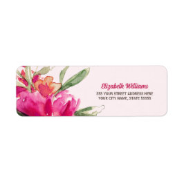 Fuchsia Waterverf Bloemen retour adreslabels Etiket