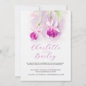 Fuchsia waterverf dieproze kunst bruiloft kaart (Voorkant)