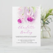 Fuchsia waterverf dieproze kunst bruiloft kaart (Staand voorkant)