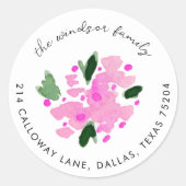 Fuchsia Waterverf Floral Bouquet Return Address Ronde Sticker (Voorkant)