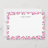 Fuchsia Waterverf Floral Garden gepersonaliseerd Notitiekaartje (Voorkant)