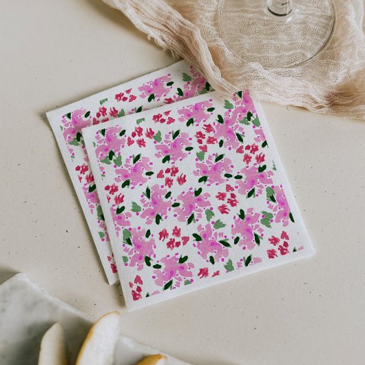 Fuchsia Waterverf Floral Garden Napkins Servet