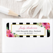 Fuchsia Waterverf Floral | Moderne Paarse rode roz Etiket (Insitu)