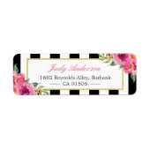 Fuchsia Waterverf Floral | Moderne Paarse rode roz Etiket (Voorkant)