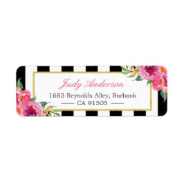 Fuchsia Waterverf Floral | Moderne Paarse rode roz Etiket