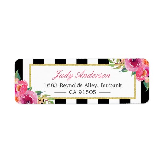 Fuchsia Waterverf Floral | Moderne Paarse rode roz Etiket (Voorkant)