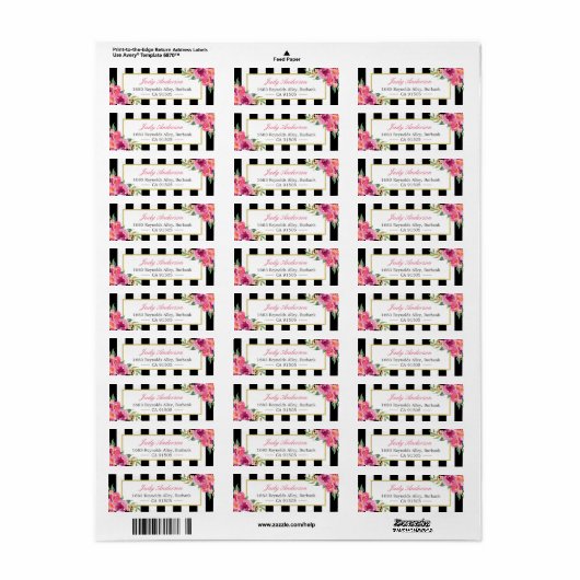 Fuchsia Waterverf Floral | Moderne Paarse rode roz Etiket (Full Sheet)