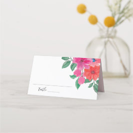Fuchsia Waterverf Floral Wedding Place Card Plaatskaartje