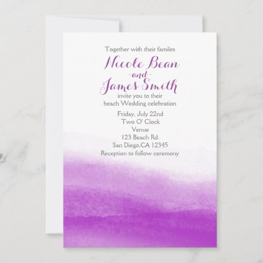 Fuchsia Waterverf Moderne huwelijksuitnodiging Kaart (Voorkant)