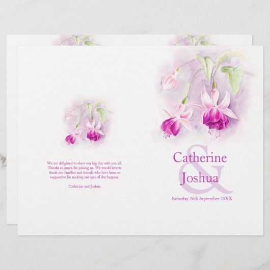 Fuchsia waterverf paars roze weddenschap programma (Voorkant / Achterkant)