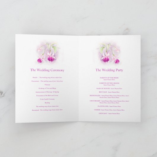 Fuchsia waterverf paarse roze bruiloft programma (Binnen)