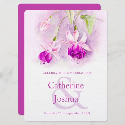 Fuchsia waterverf paarse roze kunst bruiloft kaart (Voorkant / Achterkant)