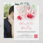 Fuchsia waterverf rood roze kunst bruiloft foto kaart (Voorkant / Achterkant)