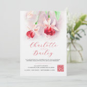 Fuchsia waterverf rood roze kunst bruiloft foto kaart (Staand voorkant)