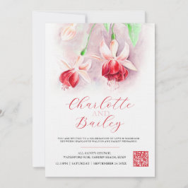 Fuchsia waterverf rood roze kunst bruiloft foto kaart