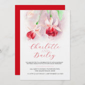 Fuchsia waterverf rood roze kunst bruiloft kaart (Voorkant / Achterkant)