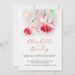 Fuchsia waterverf rood roze kunst bruiloft kaart