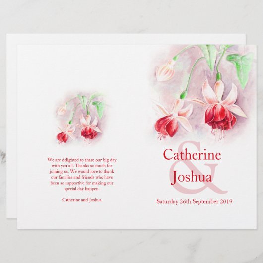 Fuchsia waterverf roze bruiloft programma (Voorkant / Achterkant)