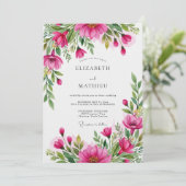 Fuchsia Weelderige Bloem Bruiloft Kaart (Staand voorkant)