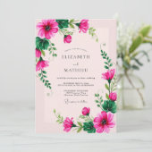 Fuchsia Whimsical Botanical Spring Wedding Kaart (Staand voorkant)