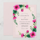 Fuchsia Whimsical Botanical Spring Wedding Kaart (Voorkant / Achterkant)