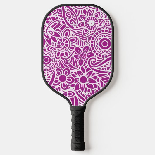Fuchsia & White Abstract Floral Tropisch Hawaiian Pickleball Paddle (Voorkant)