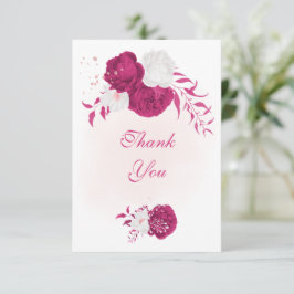 fuchsia white bloemen botanische bruiloft bedankkaart