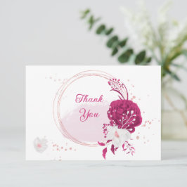 fuchsia white bloemen botanische bruiloft bedankkaart