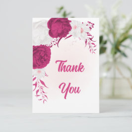 fuchsia white bloemen botanische bruiloft bedankkaart