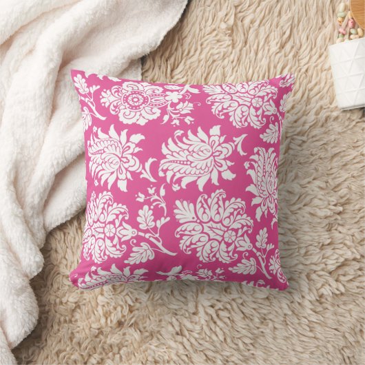 Fuchsia & White Damask Pillow Kussen (Deken)