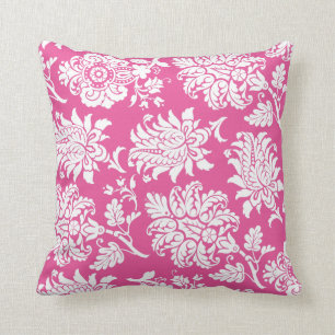 Fuchsia & White Damask Pillow Kussen