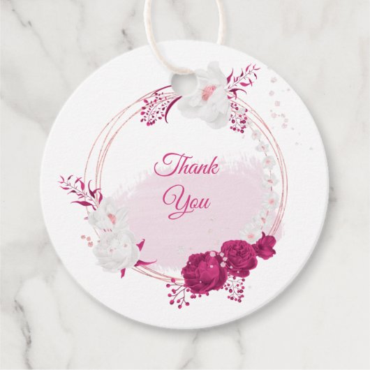 fuchsia & white floral bruiloft bedankjes labels (Voorkant)
