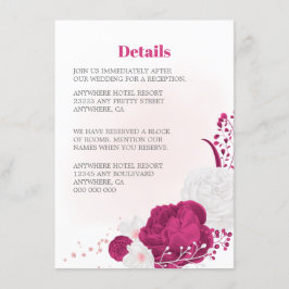 fuchsia & white floral bruiloft details informatiekaartje
