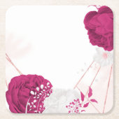 fuchsia & white floral bruiloft kartonnen onderzetters (Voorkant)