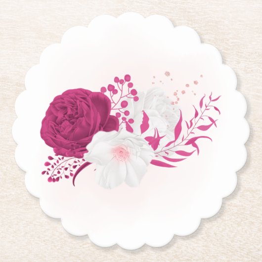 fuchsia & white floral bruiloft kartonnen onderzetters (Voorkant)